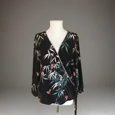 Phase Eight  Black Green Party JapanBird Kimono Style Wrap Tie  blouse  uk 10/12