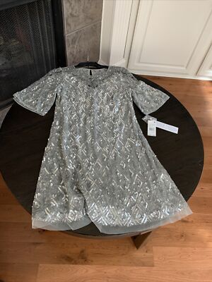 aidan mattox beaded trapeze dress Aidan Mattox Trapeze Cocktail Dress with Beaded Sleeves