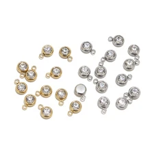 50pcs Stainless Steel 6mm Gold Birthstone Crystal Charm Beads for Jewelry Making