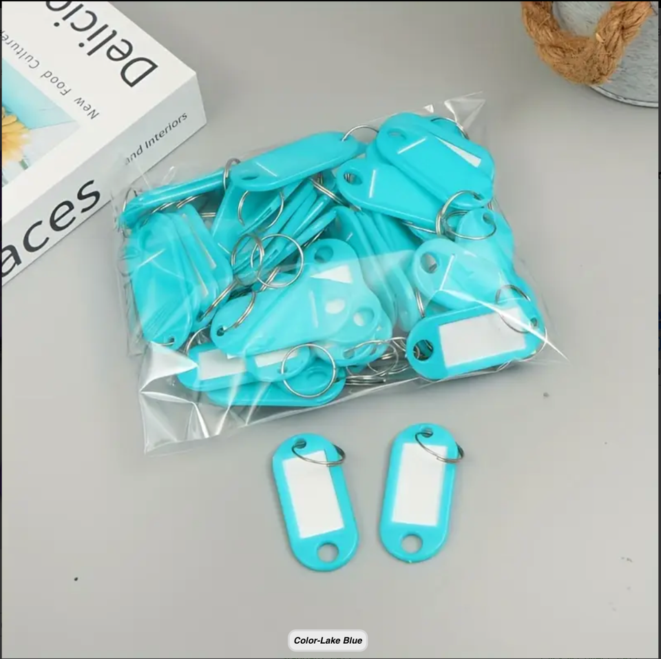 KeyTags with 10 Assorted Colors Plastic Key Rings ID Tags Name LABLE ...