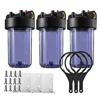 3Pack Clear 10 Inch Whole House Water Filter Housing for Filtration System 1''NPT
