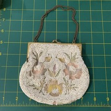 Antique Evening Bag Beaded And Embroidered Art Nouveau 4.5x5.5  