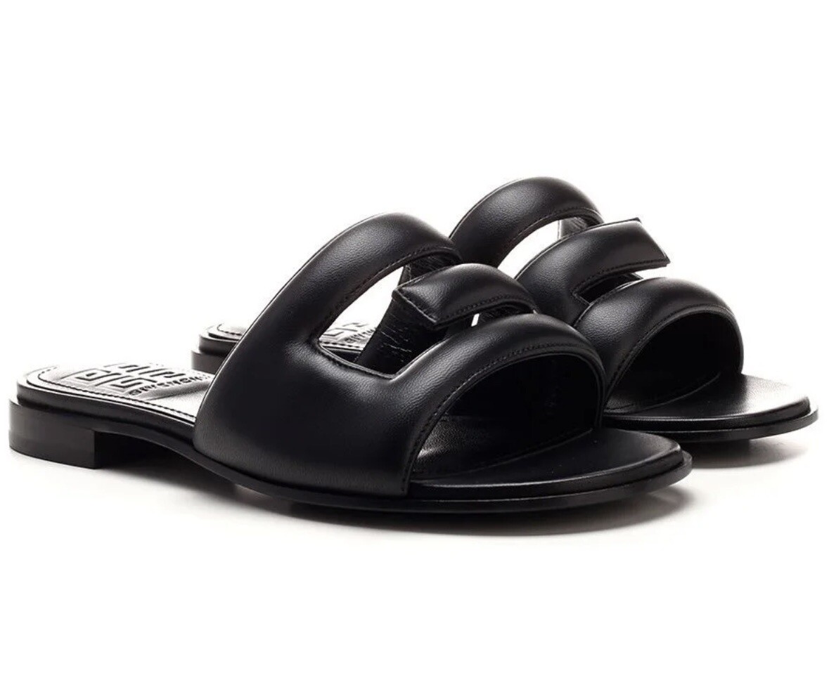 Givenchy G Cutout Logo Flat Sandals Black Leather Padded  display picture 2
