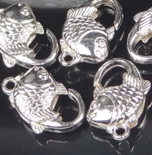 4 Silver Plated Pewter Fish Lobster Claw Clasps 20x12mm 