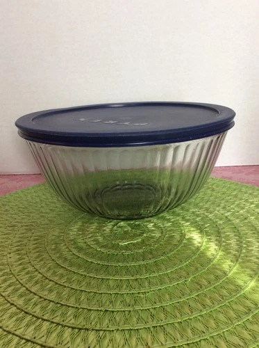 VTG Pyrex 7403-S Clear Glass Ribbed Sculptured Mixing Bowl 10 Cup/2.5 L W/Lid