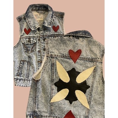 Small Thread and Supply Upcycled Denim Vest Real Leather