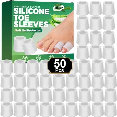 Silicone Toe Sleeves 50 Count Pain Relief Pinky Toe Protector Corn Protectors... - Picture 1 of 7