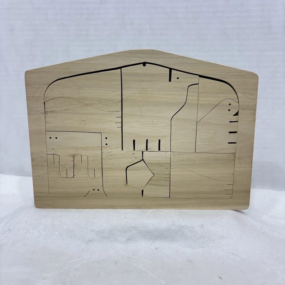 Conjunto de quebra-cabeças vintage artesanal de madeira animais estáveis figuras de Natal - Imagem 2 de 4