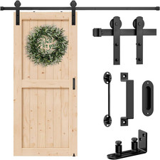 5Ft Sliding Barn Door Hardware Kit Heavy Duty with Adjustable Floor Guide,Door H