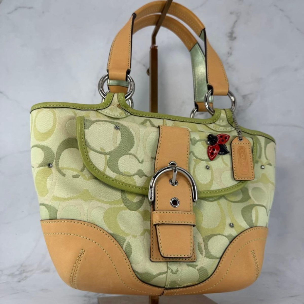 RARE AUTHENTIC COACH 5621 Soho Signature Ladybug Tote Green Canvas