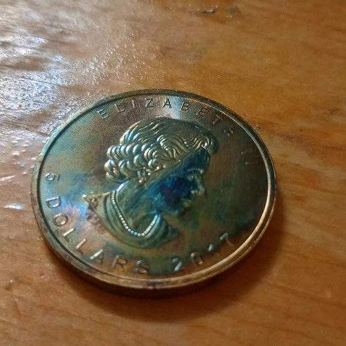 2017 Canadian Maple Leaf .9999 Fine Silver 1 oz Bullion Coin Toned backdate