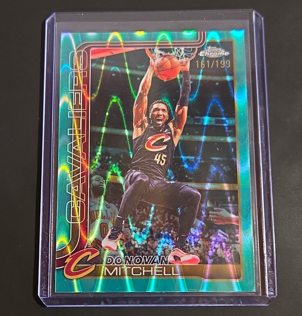 Topps 2026 Chrome Donovan Mitchell Cavaliers #19 Aqua Raywave Refractor #/199