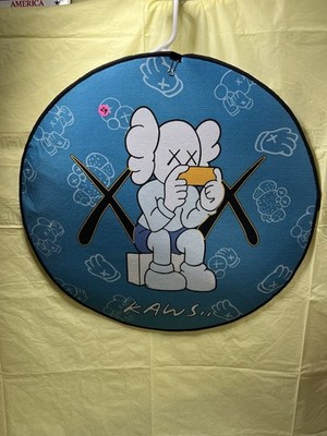 KAWS Round Floor Mat Rug Graphic Blue/Black/White Non-Slip Rubber 29 in