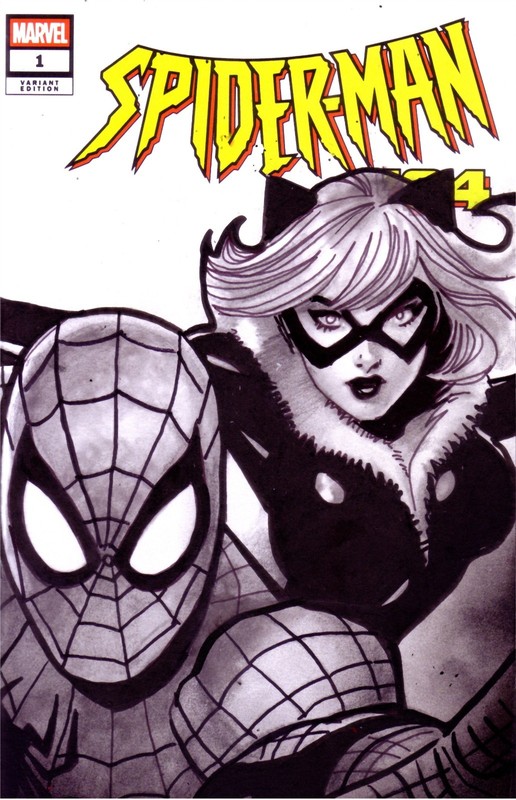 SPIDERMAN '94 SPIDERMAN/BLACK CAT SKETCH COVER -Original Sportelli Art