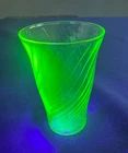 Vintage Uranium Glass Swirl Juice Glass • Very thin glass 4" tall • Vaseline