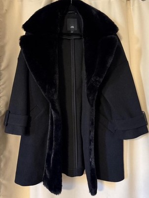 Women s River Island Black Faux Fur Swing Coat Size XS