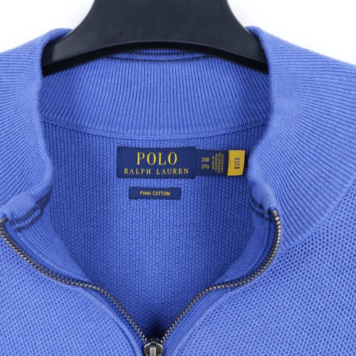 Polo Ralph Lauren uomo taglia 3XB blu 100% cotone Pima maglione collo 1/4 zip - Foto 6 di 9