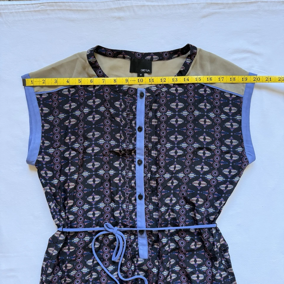 Anthropologie Greylin Silk Dress M Shift Multicolor Geometric Pockets Contrast - Image 3 of 4