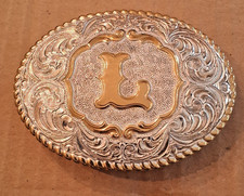 Initial Letter L Vintage Western Two Tone Monogram Belt Buckle By Crumrine