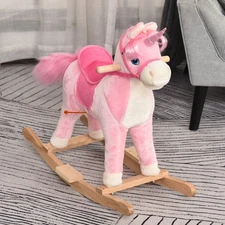 Unicorn Rocking Horse | Plush Ride-On w/ Motion, Sounds & Wood Rockers | 99 lbs
