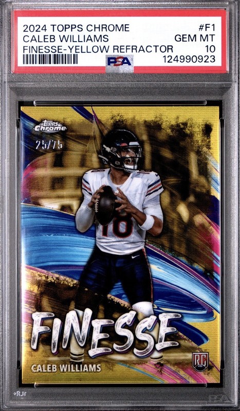 CALEB WILLIAMS - 2024 CHROME FINESSE YELLOW REFRACTOR /75 - PSA 10
