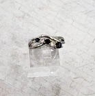 STERLING SILVER 925 VINTAGE ROUND BLUE & WHITE Sapphire Gemstone Ring SIZE 7