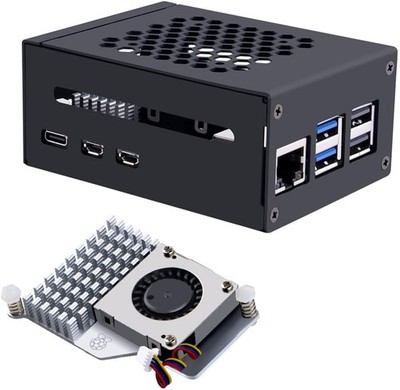 Gehäuse Kühlung für Raspberry Pi 5 aktiver Lüfter mit PCIe M2 SSD Slot Alu Case