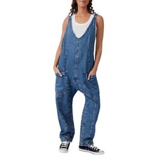 Mono We The Free Free People Denim High Roller Azul Algodón Mono Mediano