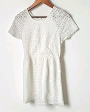 Free People Candy Lace Mini Dress Womens 2 Ivory Scallop Short Sleeve Boho 
