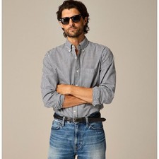 J.Crew Slim Secret Wash Cotton Poplin Shirt Men M Navy White Gingham Button Down