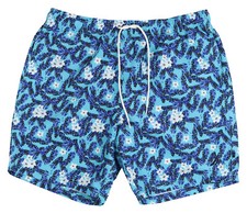 NAUTICA Tropical Print 8" Swim Trunks sz L Large Scuba Blue Shorts Floral