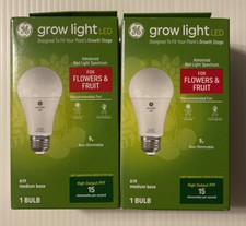 Lot of 2- GE Grow Light -LED 9W -Advanced Red Light Spectrum PPF 15 Bulb - A19