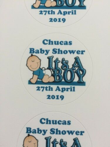 Baby Shower Cupcake Toppers Personalised Boy Easy Peel Icing 15 toppers Blue - Picture 1 of 6
