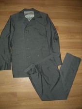 VTG 50S MENS SMALL PIN STRIPE 8 BUTTON DOUBLE BREASTED SUIT JACKET PANTS