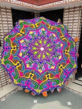 Blue Garden Parasol New Embroidered Indian Outdoor Sun Shade Patio Umbrella 72"
