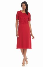 New R M Richards Size 12 Sequined Lace Popover A-line Red Dress Retail 116