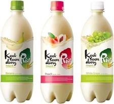 Kooksoondang Rice Makgeolli Korean Rice Wine - Banana, Peach & Grape (750ml x 3)