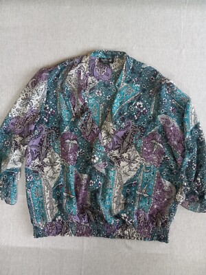 Ivy Chic New York Women XL Summer Paisley Floral Ruffle Stretch Waist Blouse
