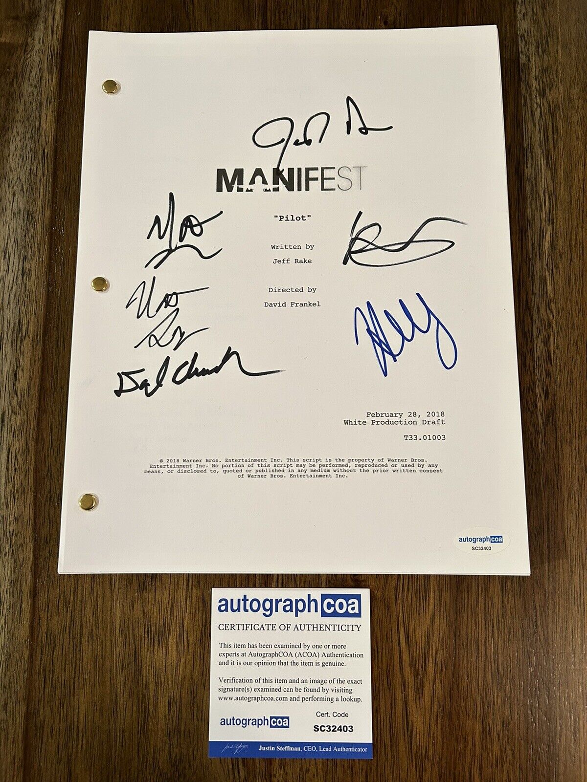 Jeff Rake Manifest Creator AUTOGRAPH Signed Complete Pilot Episode Script  ACOA