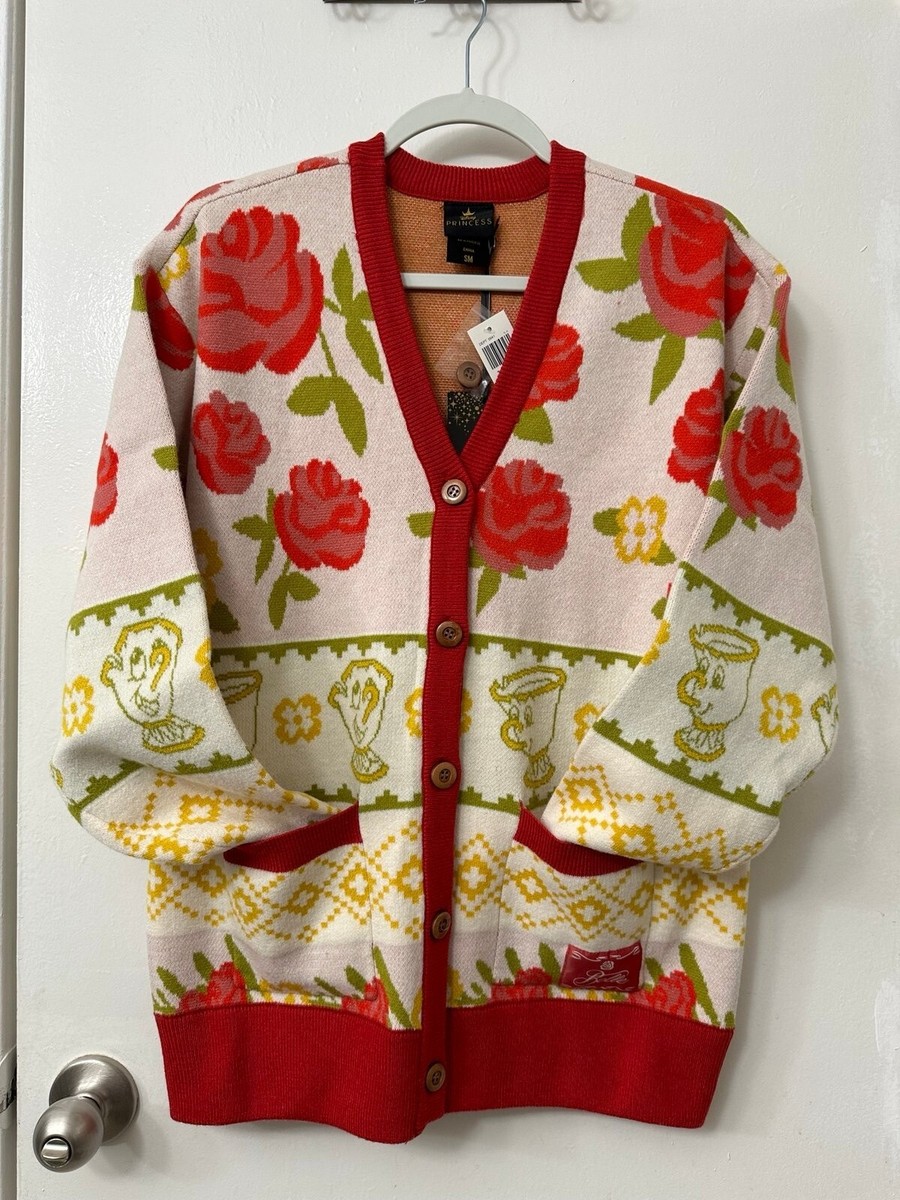 Disney Beauty and The Beast Rose Patterned Women's Cardigan Size S