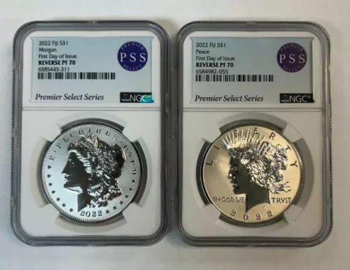 2022 Fiji Morgan & Peace Dollars Reverse Proof Set NGC PF70 First Day of Issue