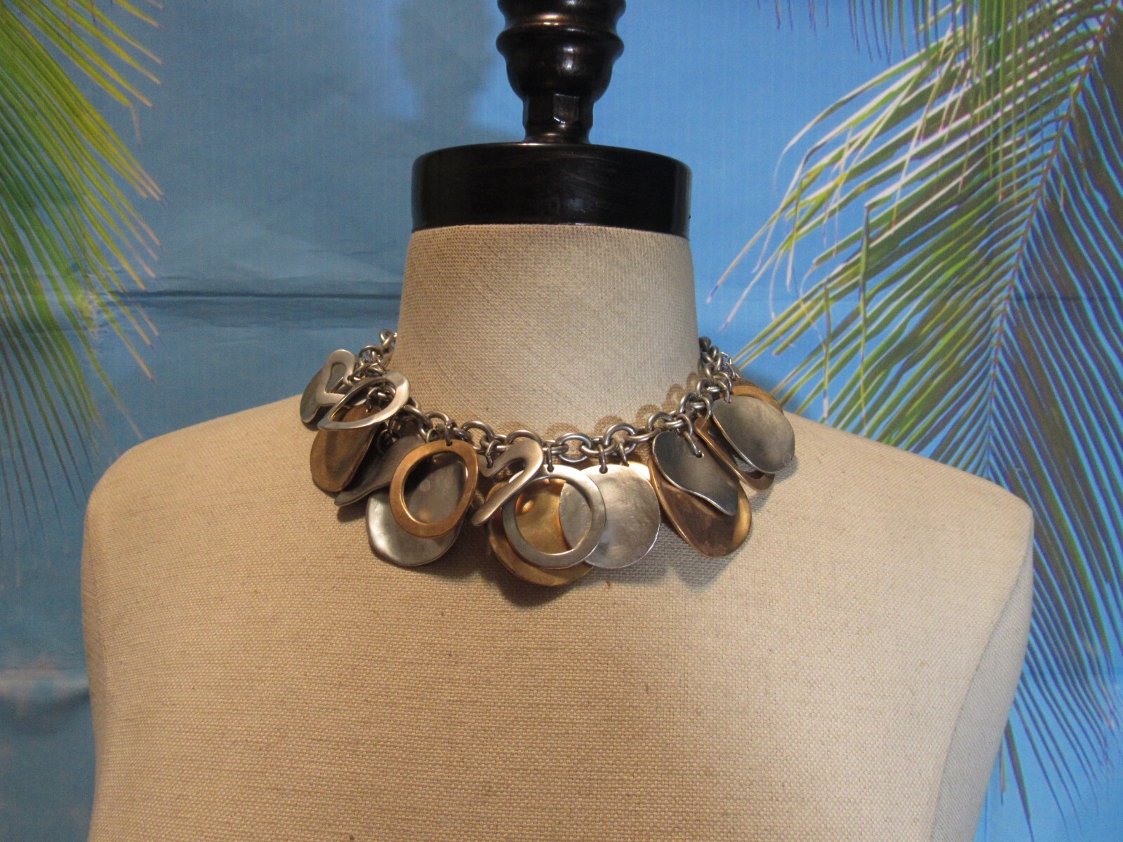 Silver Tone Chain Necklace with Gold tone & Silver Tone Beads 14