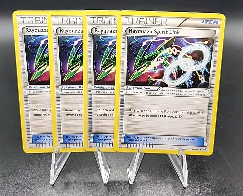4x Rayquaza Spirit Link Pokemon 87/108 - XY Roaring Skies Trainer