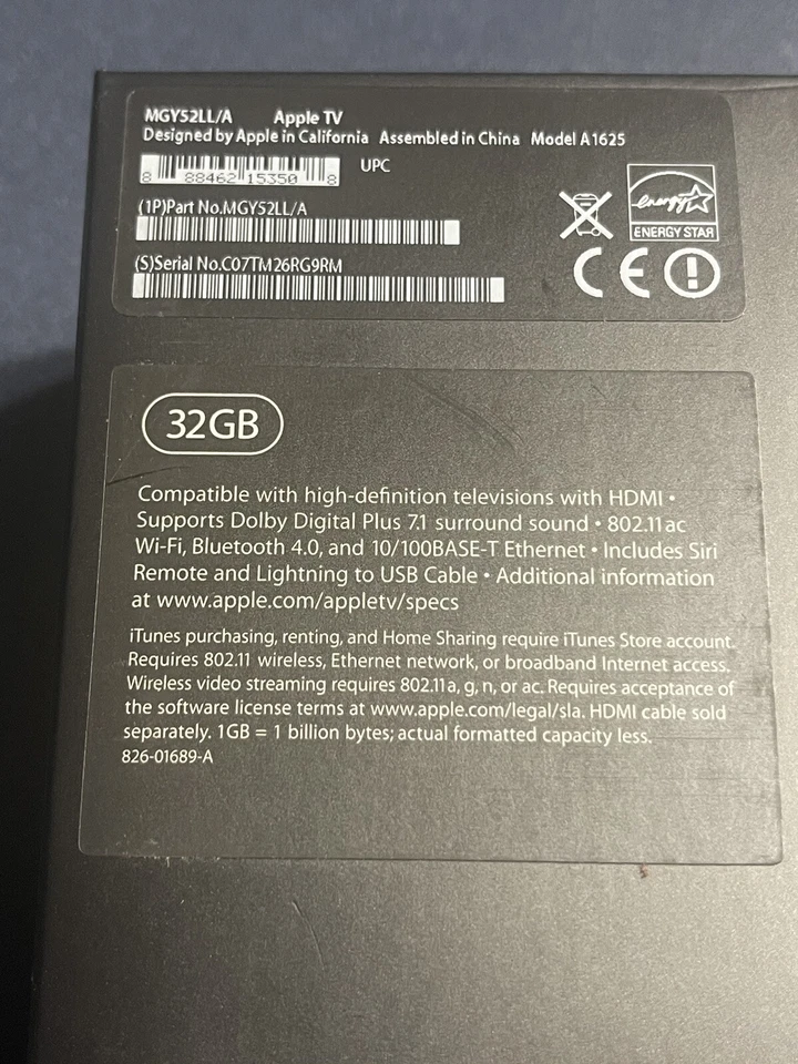 Apple TV HD A1625 (4th Gen) 32GB Media Streamer Original BOX ONLY Empty Stickers - Image 3 of 3