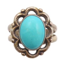 925 Sterling Silver Vintage Ring SOUTHWESTERN Larimar Cutout Flower SZ 9 RG32064