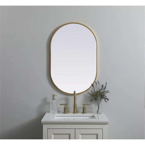 Elegant Decor Asha 20x30" Oval Modern MDF Wood/Iron Mirror in Brass - Picture 9 of 11