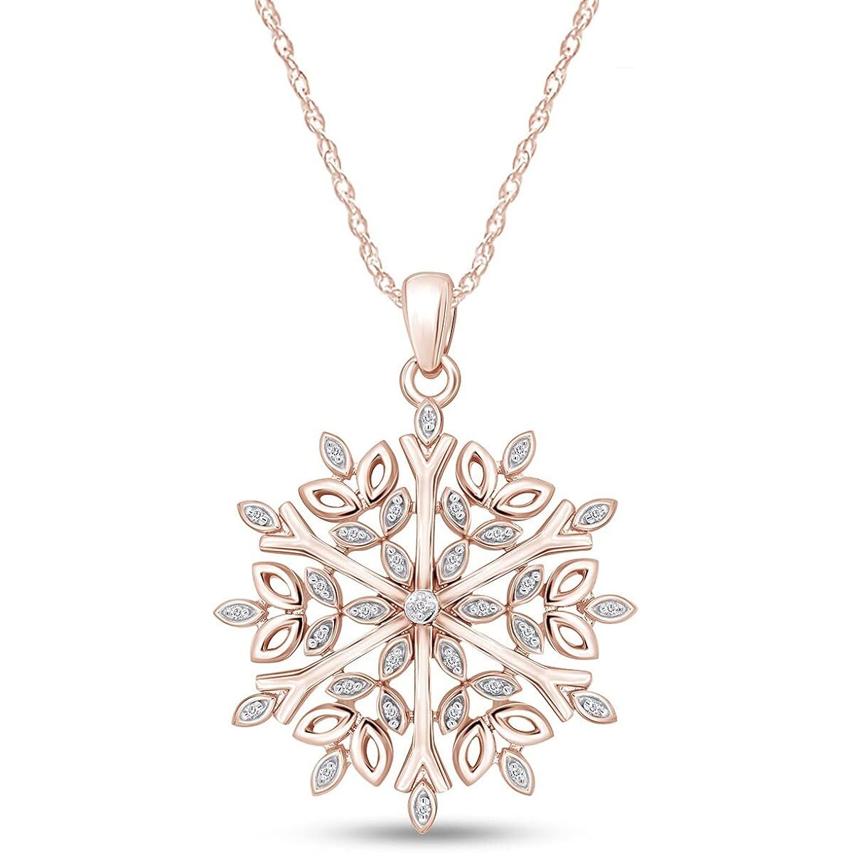 1/10 Ct Snowflake Pendant 18" Necklace for Women Lab Grown Diamond 10K Gold