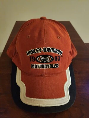 Genuine Harley Davidson Cap  Hat 1903 Orange Top Black Trim Fitted Size Medium - Image 1 of 4