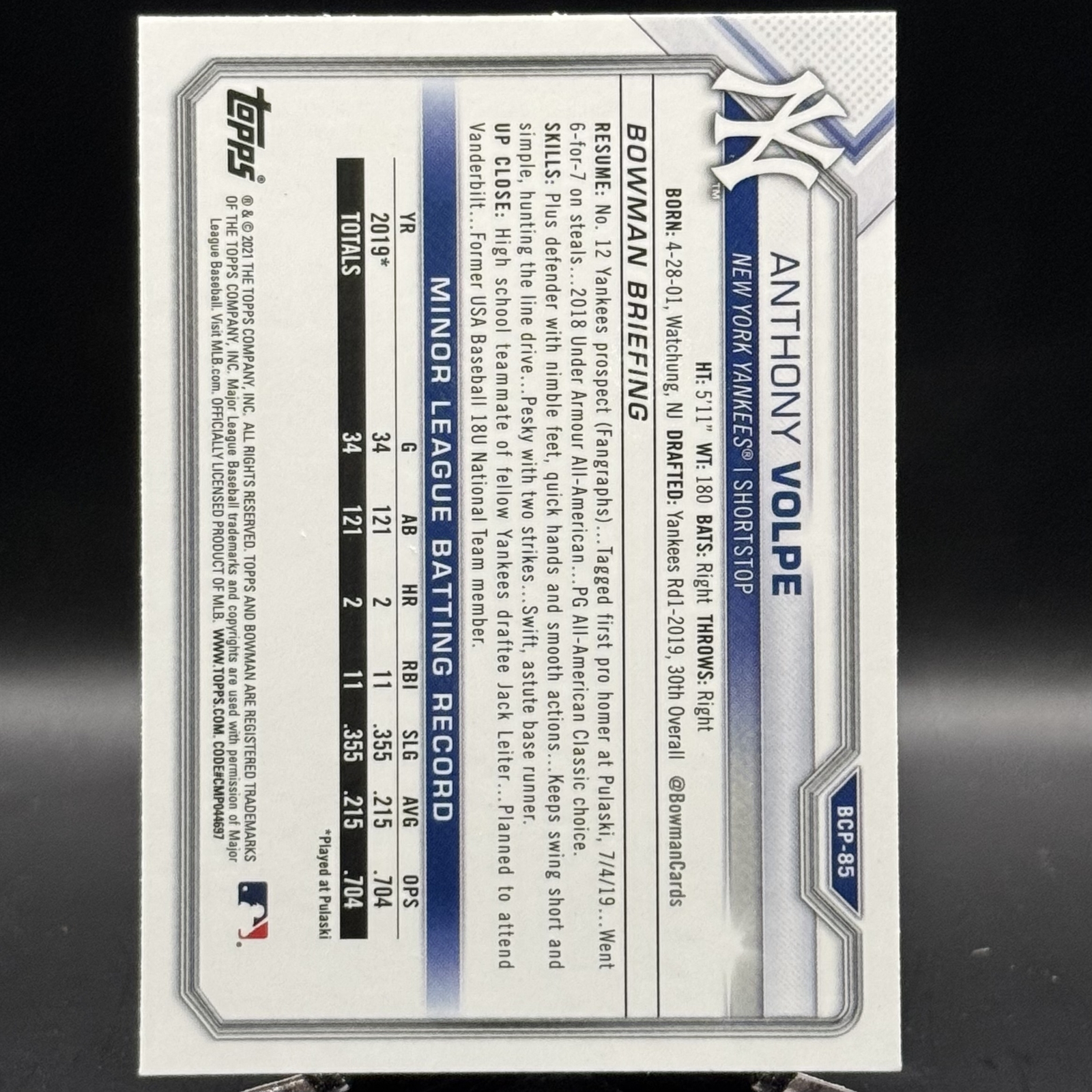 2020 Bowman ANTHONY VOLPE Mojo Refractor BCP85 New York Yankees eBay