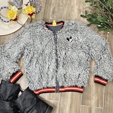 Disney Mickey Mouse gray faux fur zip up bomber jacket adult xs/kids large